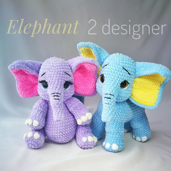 Pattern elephant crochet 2 designs, contains two pdf files, Pattern toy elephant, Amigurumi elephant, cute elephant