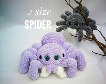 Crochet spider pattern two spider sizes, 2 pdf files of pattern, crochet tarantula pattern, little spider, cute fluffy spider toy