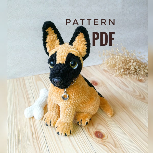 Crochet Dog Shepherd Pattern Amigurumi Realistic Doggie Puppy PDF Tutorial Animal Crochet