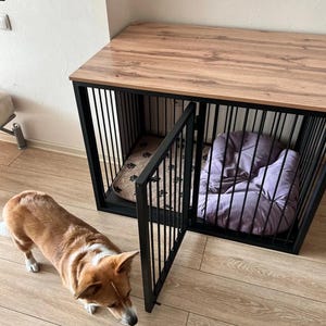 Modern Pet Crate with Wood Top – For Dogs & Cats (M-XXL sizes)