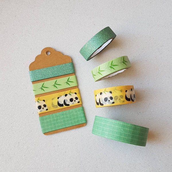 Washi tape sample - panda and green grid washi