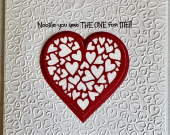 Handmade Embossed Love Heart Card - Personalized Valentine, Wedding