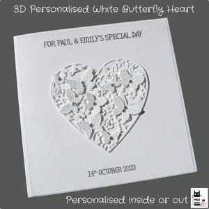 Wedding White Butterfly Heart ... Handmade Personalised Card for a Special Couple!