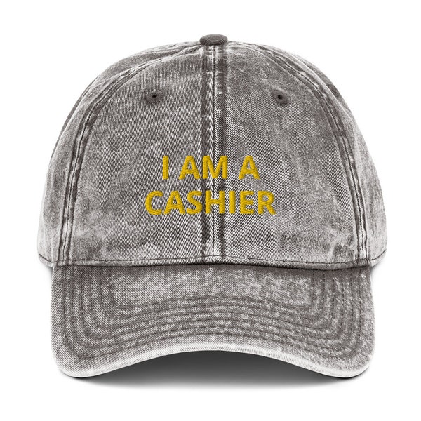 I AM A CASHIER Vintage Cotton Twill Cap Professional Retail Embroidered Blue Jean Baseball Trucker Hats For Him Or Her Old Fashioned Caps