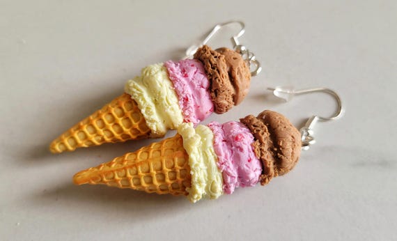 Neapolitan Ice Cream Cone Earrings,  ice cream earrings,