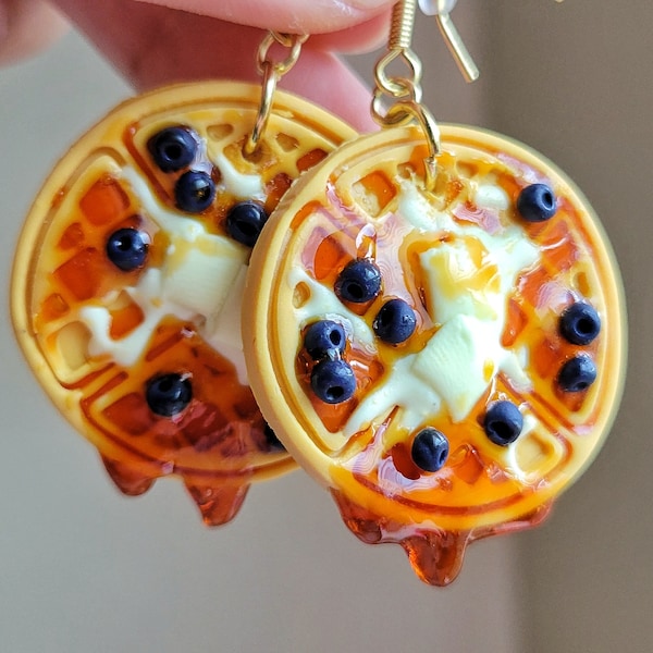 Drippy Waffle Earrings,  Blueberry Waffle Earrings, butter waffle earrings