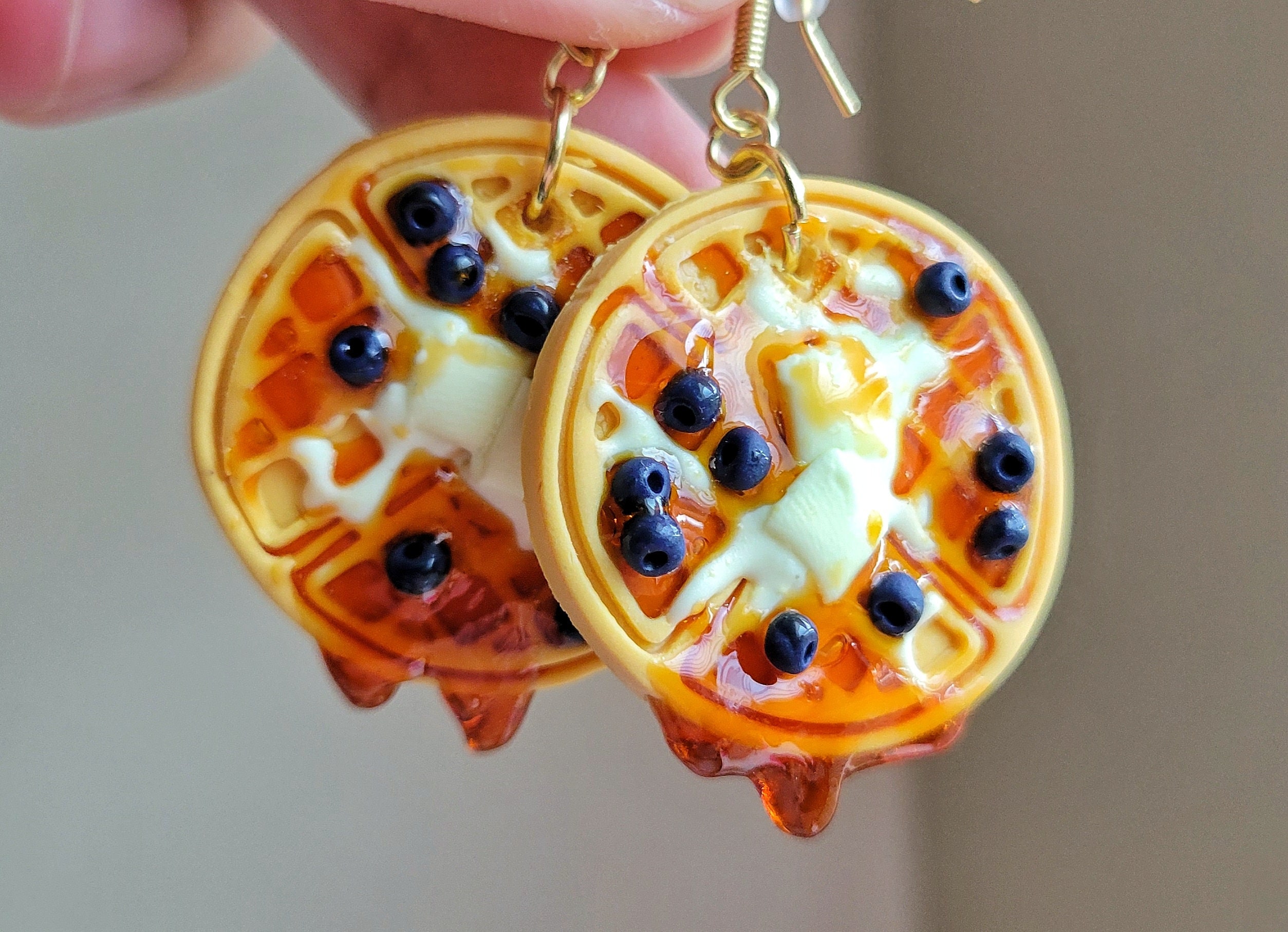 Waffle earrings,  Blueberry waffle earrings, butter waffle earrings