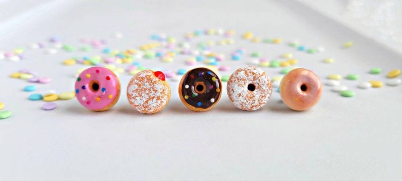 Donut Stud Earrings, Pink donut, sprinkle donut earrings, jelly Donut earrings, glaze Donut earrings, powdered sugar Donut, chocolate donut image 1