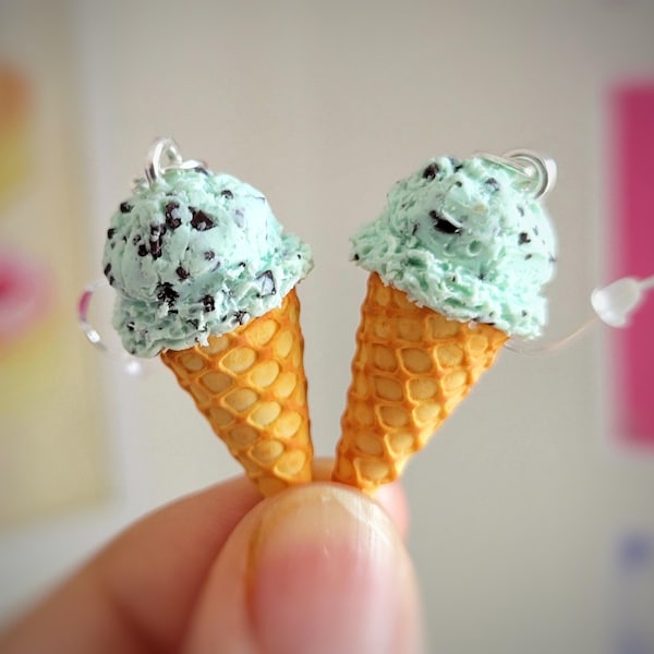 Mint Chocolate Chip Icecream earrings