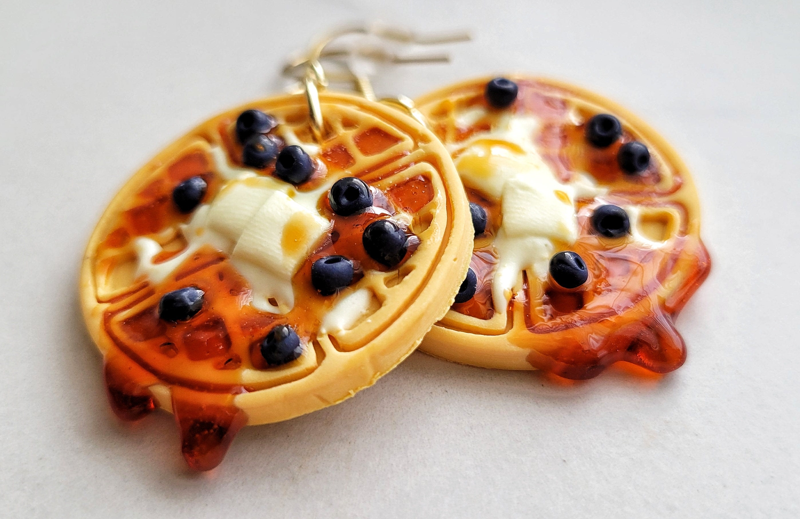 Waffle earrings,  Blueberry waffle earrings, butter waffle earrings