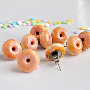 Donut Stud Earrings, Pink donut, sprinkle donut earrings, jelly Donut earrings, glaze Donut earrings, powdered sugar Donut, chocolate donut image 6