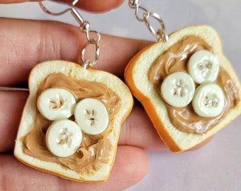 Banana Peanut butter bread earrings, toast earrings   Banana earrings,  sandwich earrings,  food earrings
