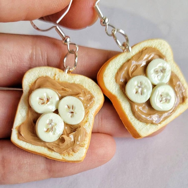 Banana Peanut butter bread earrings, toast earrings   Banana earrings,  sandwich earrings,  food earrings