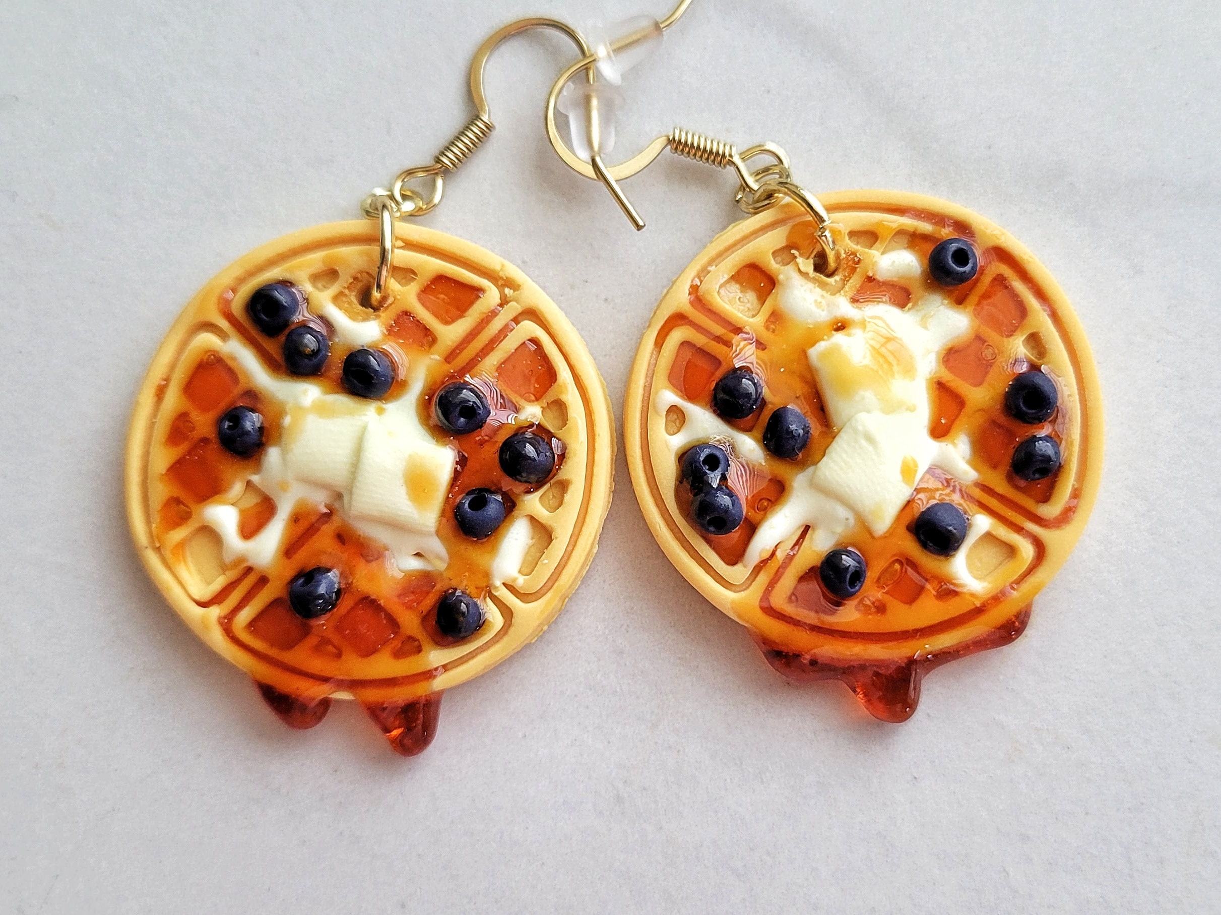 Waffle earrings,  Blueberry waffle earrings, butter waffle earrings