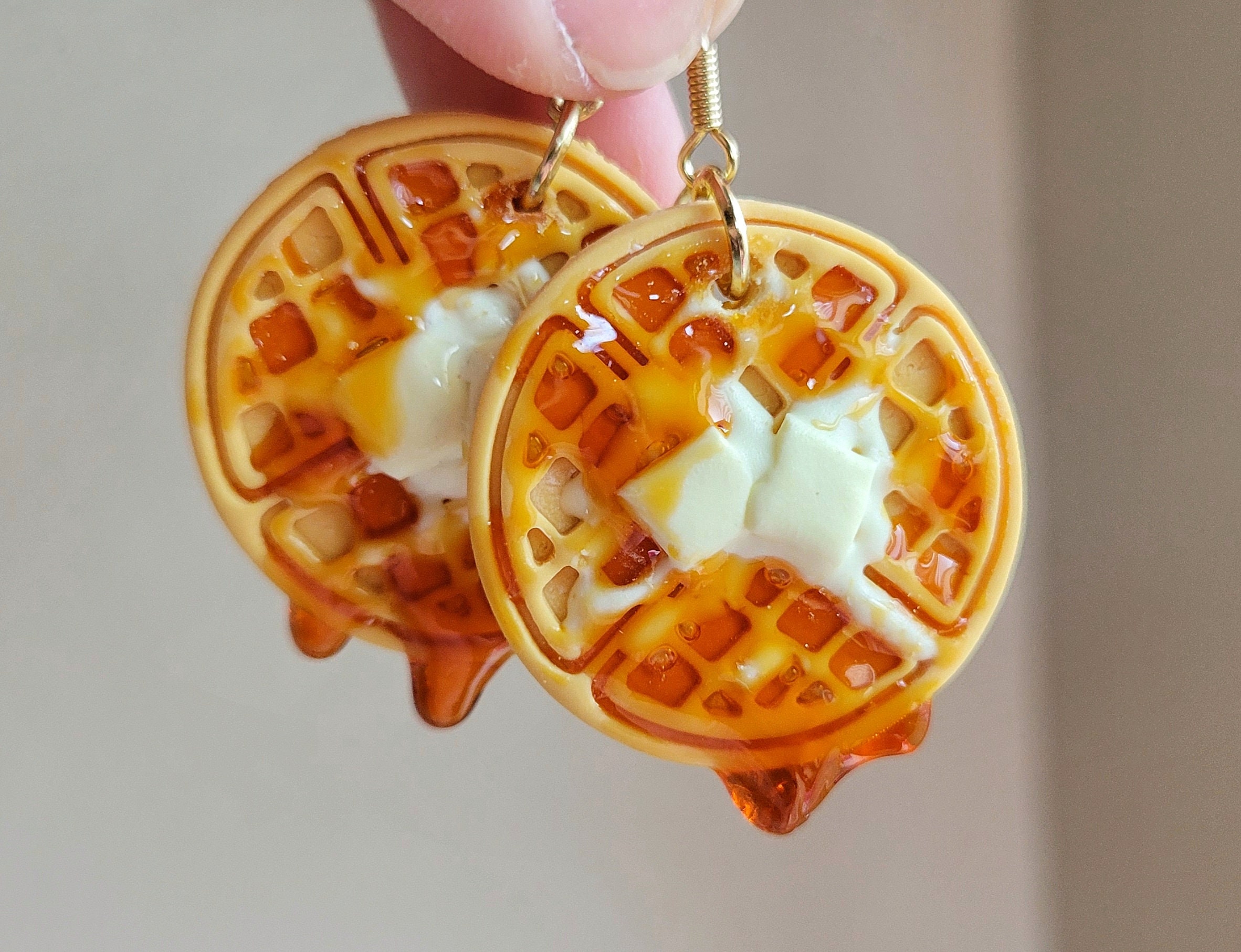 Waffle earrings,  Blueberry waffle earrings, butter waffle earrings