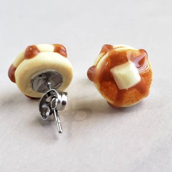 Pancake Stud Earrings, Pancake Earrings, Breakfast Studs, Breakfast Earrings, Food Studs