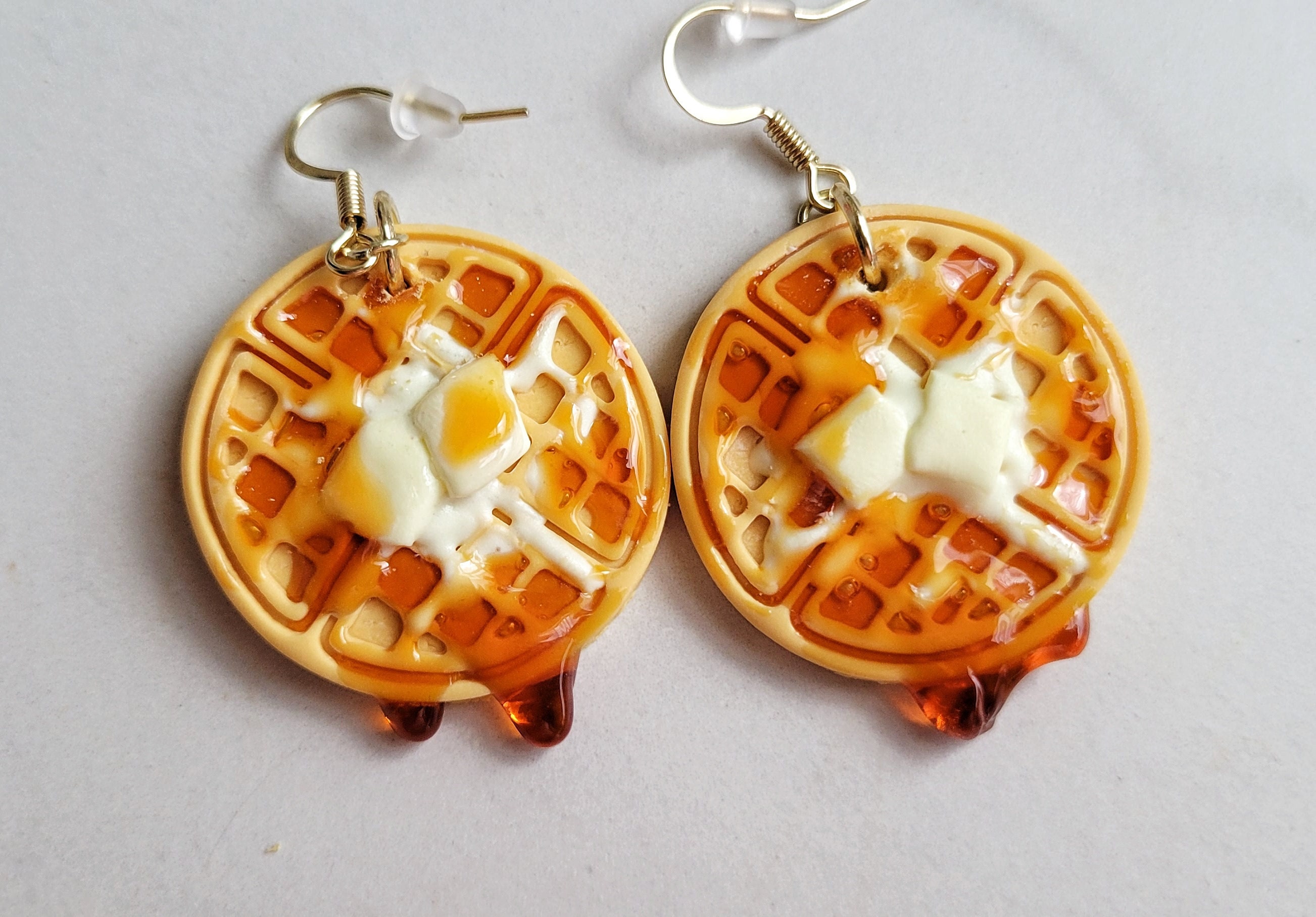 Waffle earrings,  Blueberry waffle earrings, butter waffle earrings