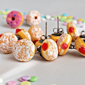 Donut Stud Earrings, Pink donut, sprinkle donut earrings, jelly Donut earrings, glaze Donut earrings, powdered sugar Donut, chocolate donut image 4