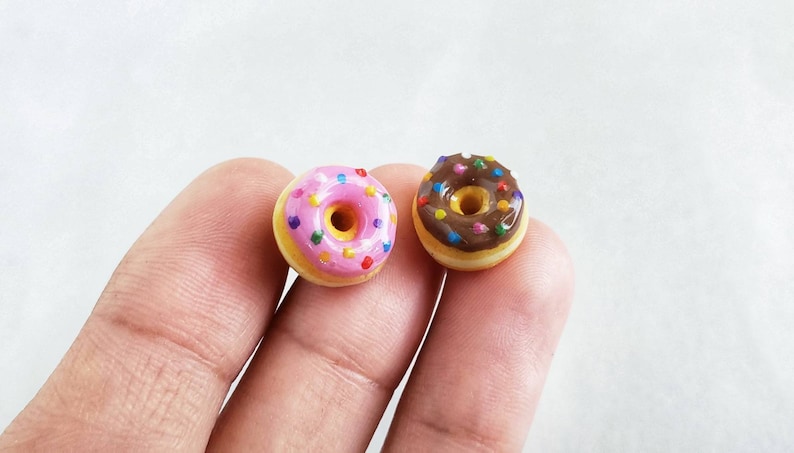 Donut Stud Earrings, Pink donut, sprinkle donut earrings, jelly Donut earrings, glaze Donut earrings, powdered sugar Donut, chocolate donut image 8