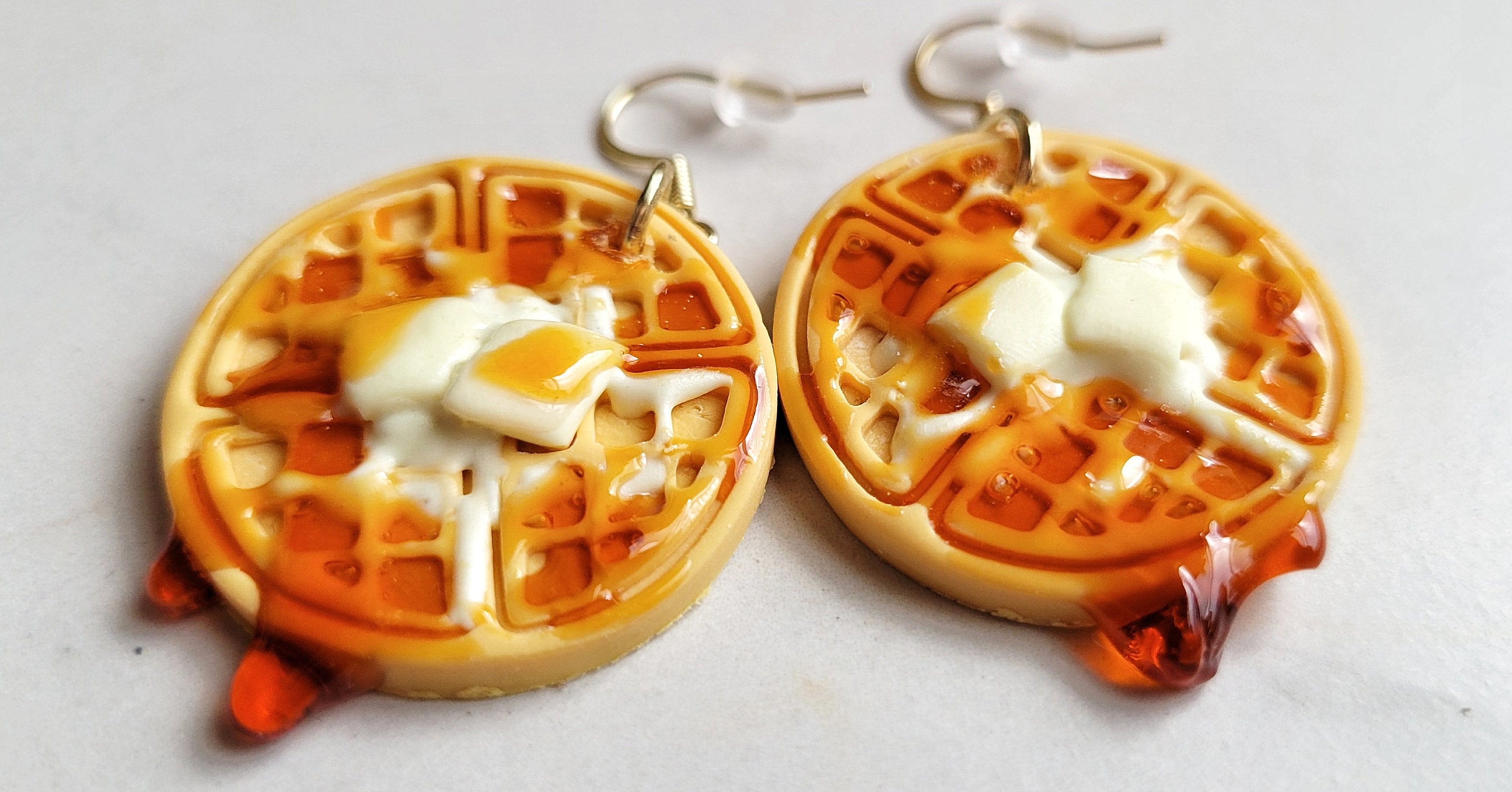 Waffle earrings,  Blueberry waffle earrings, butter waffle earrings