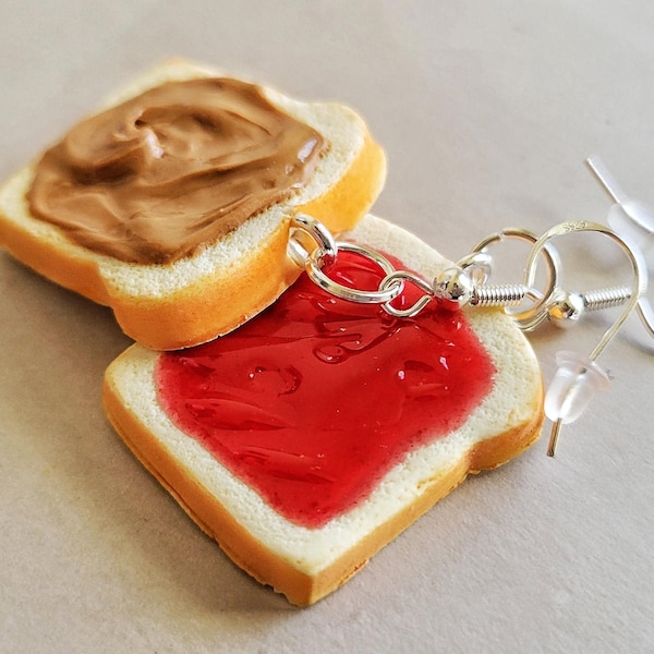 Peanut butter and Jelly Earrings, sandwich earrings,  toast earrings, jam earrings,  Peanut butter earrings,