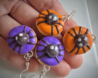 Spider Donut Earrings,  Mix match earrings,  Halloween earrings