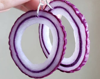 Boucles d'oreilles oignon violet, boucles d'oreilles végétariennes, boucles d'oreilles légumes, boucles d'oreilles oignon, boucles d'oreilles aliments,