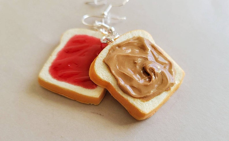 Peanut butter and Jelly Earrings, sandwich earrings, toast earrings, jam earrings, Peanut butter earrings, image 1