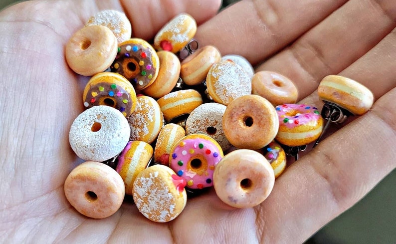 Donut Stud Earrings, Pink donut, sprinkle donut earrings, jelly Donut earrings, glaze Donut earrings, powdered sugar Donut, chocolate donut image 2