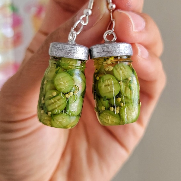 Pickle Jar earrings, Pickle Earrings  clay food earrings, food earrings,  clay earrings