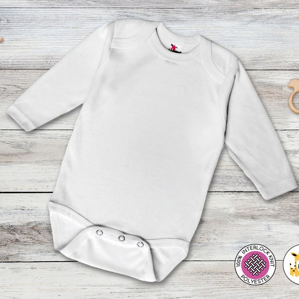 Laughing Giraffe Baby Blank Long Sleeve Bodysuit For Sublimation | White | 100% Polyester | Personalize Custom Embroidery Screen Printing