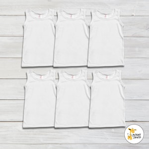 Toddler & Kids Youth Unisex Blank Tank Top- 100% Polyester- WHITE 6-PACK Personalize Custom Sublimation Embroidery Screen Printing DIY