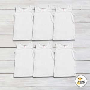 Toddler & Kids Youth Unisex Blank Tank Top- 100% Polyester- WHITE 6-PACK Personalize Custom Sublimation Embroidery Screen Printing DIY