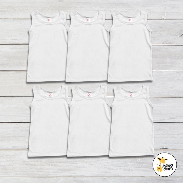 Toddler & Kids Youth Unisex Blank Tank Top- 100% Polyester- WHITE 6-PACK Personalize Custom Sublimation Embroidery Screen Printing DIY