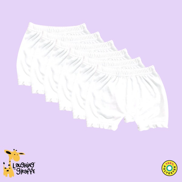 Baby Blank Diaper Covers | Ruffle Bloomers | Custom | DIY | Personalize | 6-Pack | Baby Bottoms |White | Unisex |100 Polyester Sublimation