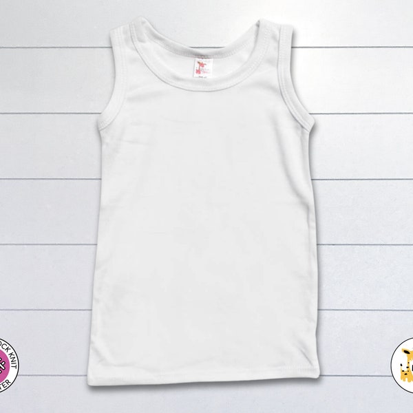 Toddler & Kids Unisex Blank Tank Top- 100% Polyester WHITE Personalize Custom Sublimation Embroidery Screen Printing DIY Gender Neutral