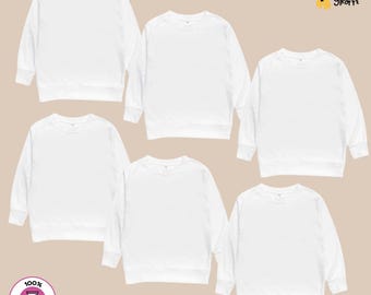 6-PACK Baby Long Sleeve Pullover Shirt -WHITE - 100% Polyester - Personalize-Custom-Sublimation-Embroidery -Screen Printing