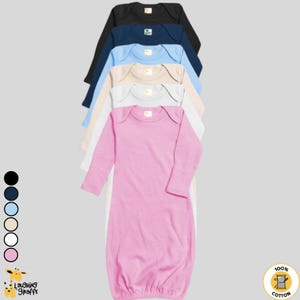 6-Pack Baby Nightgown With Fold Over Mittens- 100% Cotton Personalize Custom Embroidery Screen Printing DIY Monogram Tie Dye