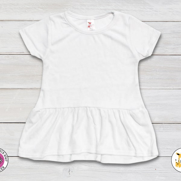 Toddler Girls Blank Short Sleeve Peplum Boutique Top- BLANK WHITE- 100% Polyester-Personalize-Custom-Sublimation-Embroidery -Screen Printing