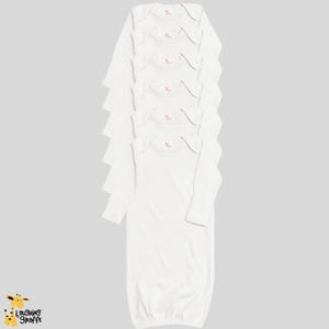 6- Pack Baby Nightgown With Fold Over Mittens - WHITE - 100% Polyester- Personalize- Custom- Sublimation - Screen Printing