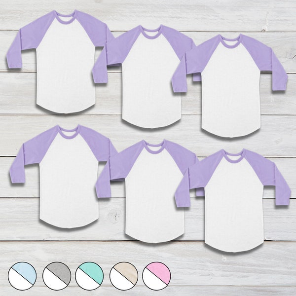 Toddler & Kids Blank Pastel Raglan Baseball T-Shirts PolyCotton Blend 6 Pack Personalize Sublimation Embroidery Laughing Giraffe wholesale