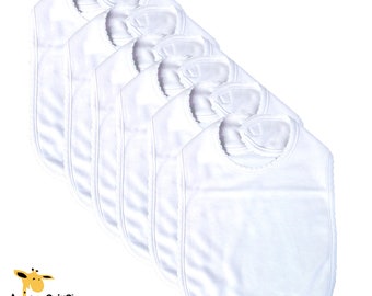 Baby 2-PLY Blank Bibs w/ Scallop Trim | WHITE | 6-pack Wholesale | Personalize Custom Sublimation Embroidery Screen Printing Monogram DIY