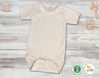 Melange Baby Blank Short Sleeve Bodysuit Polyester Cotton Blend - Oatmeal - Sublimation Embroidery Screen Printing Wholesale