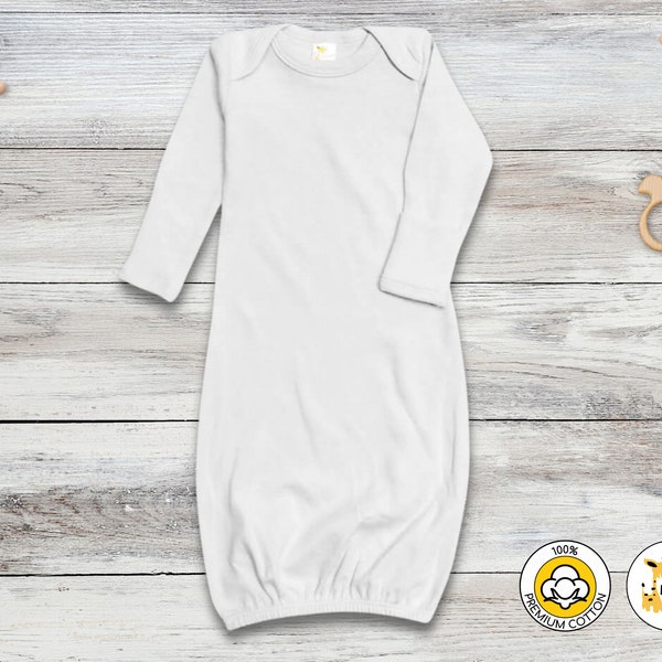 Baby Blank Long Sleeves Gown With Mittens - Sleep Sack - 100% Cotton Embroidery Screen Printing DIY Monogram - Laughing Giraffe