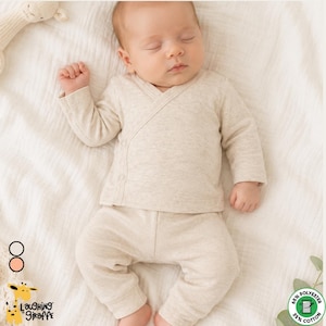 Baby Long Sleeve Kimono Wrap Shirt and Jogger Pant Sets – Poly Cotton Blend - The Laughing Giraffe