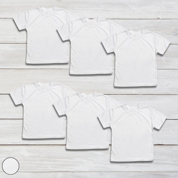 6-Pack | Toddler & Kids Blank Short Sleeve Crew Neck T-Shirt  WHITE 100% Polyester Personalize Custom Sublimation Embroidery Screen Printing