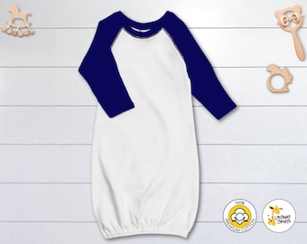 Baby Blank Long Sleeves Raglan Baseball Gown w/ Mitten Cuffs - 100% Cotton -Personalize-Custom-Embroidery -Screen Printing