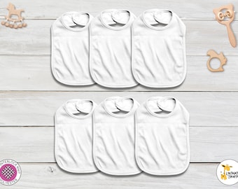 6-Pack | Baby Blank Bib 1-PLY | Sublimation | Wholesale Bulk | 100% Polyester | DIY Custom Personalize White