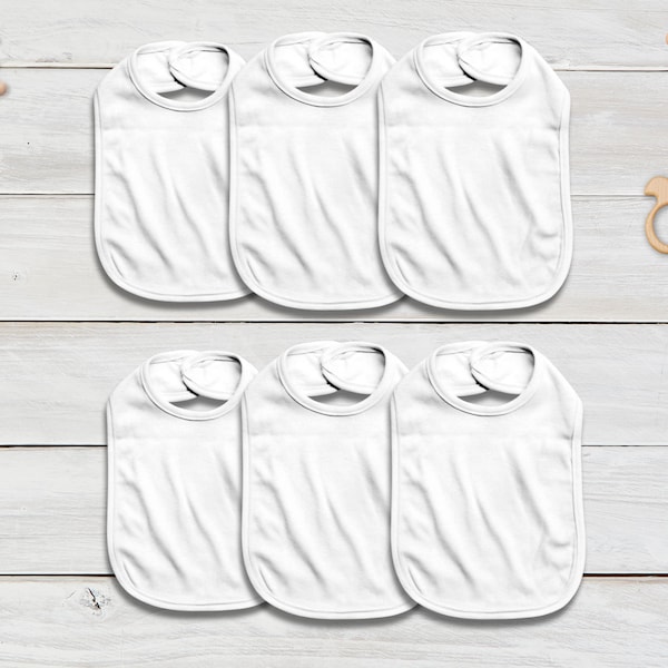 6-Pack | Baby Blank Bib 1-PLY | Sublimation | Wholesale Bulk | 100% Polyester | DIY Custom Personalize White