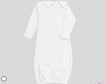 Baby Nightgown With Fold Over Mittens -WHITE - 100% Polyester - Personalize-Custom-Sublimation